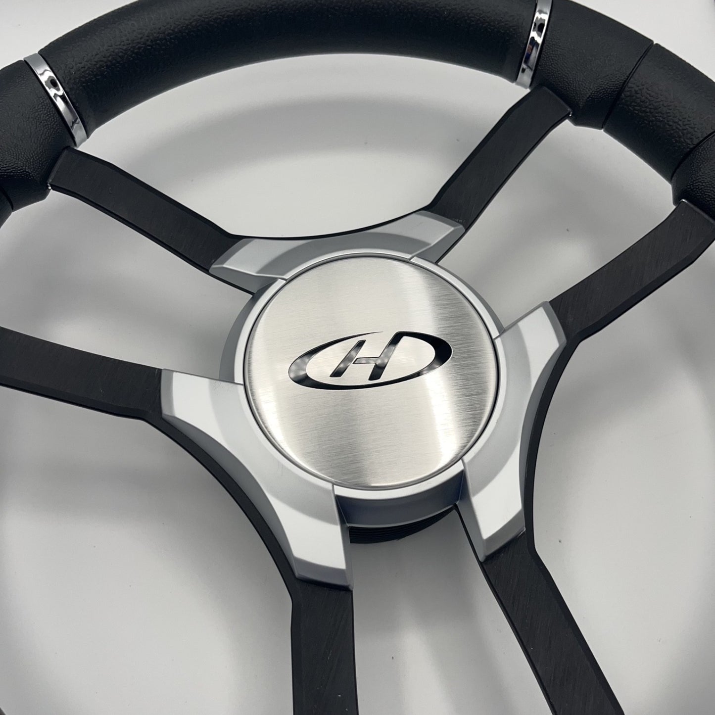 Malera Boat Steering Wheel Black Aluminum Spokes - Gray Harris Kayot