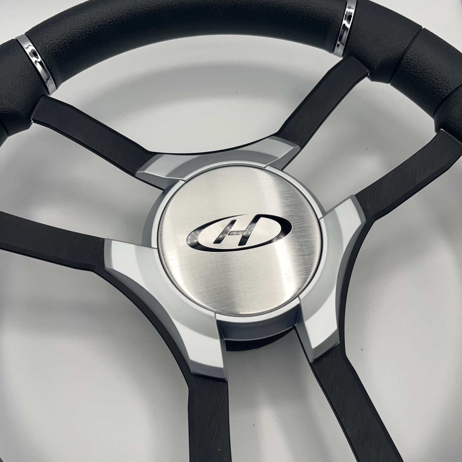 Malera Boat Steering Wheel Black Aluminum Spokes - Gray Harris Kayot
