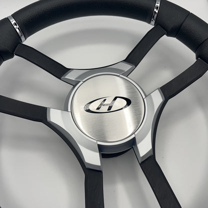 Malera Boat Steering Wheel Black Aluminum Spokes - Gray Harris Kayot