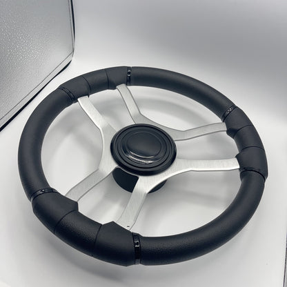 Malera Boat Steering Wheel Brushed Aluminum Spokes | LG Black Snap-in