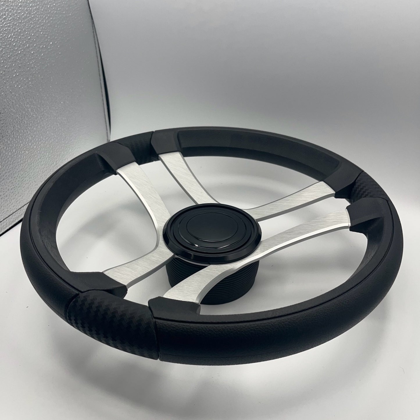 Benaco Boat Steering Wheel Brushed Aluminum Spokes | LG Black Snap-in