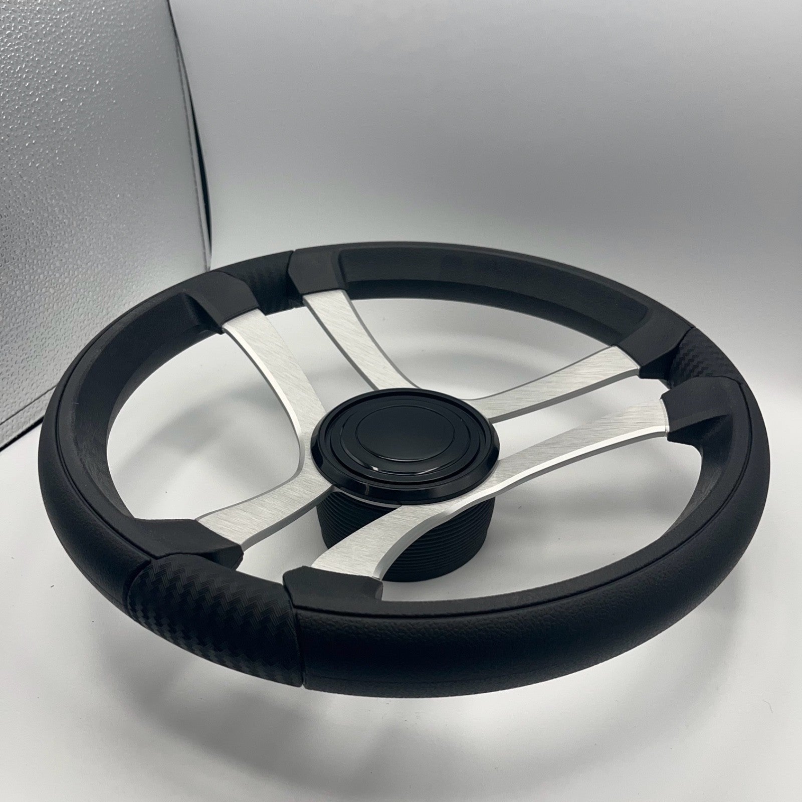 Benaco Boat Steering Wheel Brushed Aluminum Spokes | LG Black Snap-in