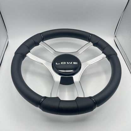 Malera Boat Steering Wheel Chrome Spokes | Lowe Black Dome