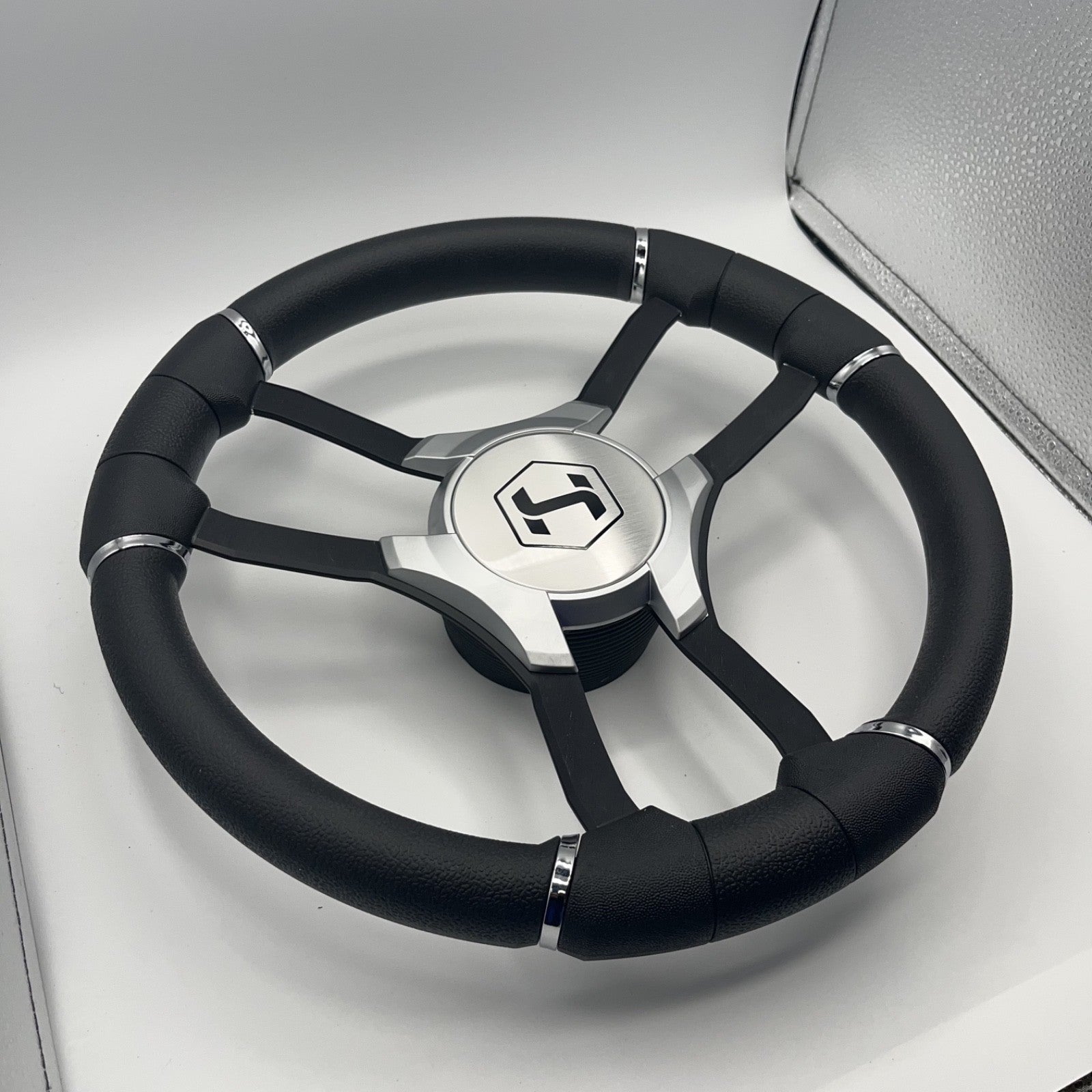Malera Boat Steering Wheel Black Aluminum Spokes - Gray-style Harris Pontoon