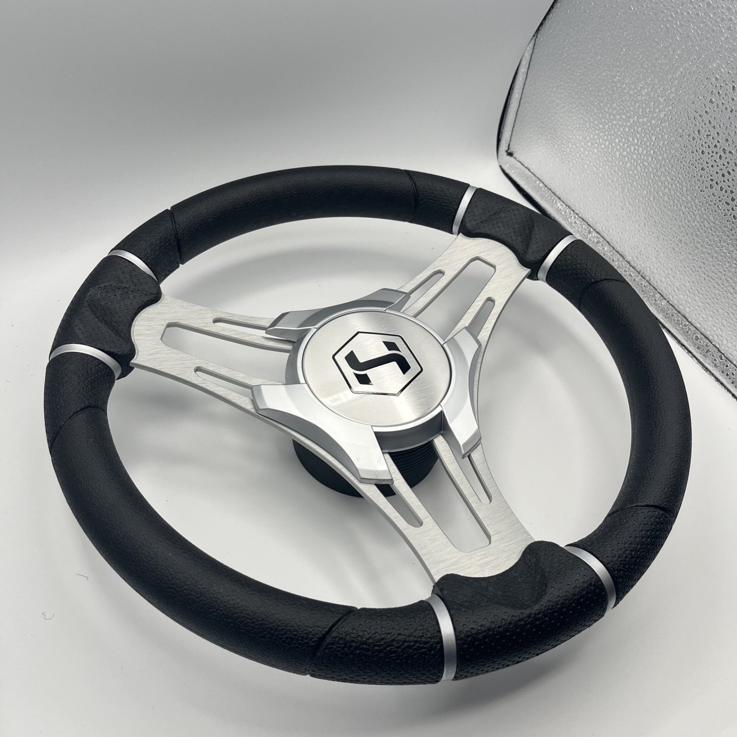 Gussi Italia Boat Steering Wheel Brushed Aluminum Spokes | Harris Pontoon Cap