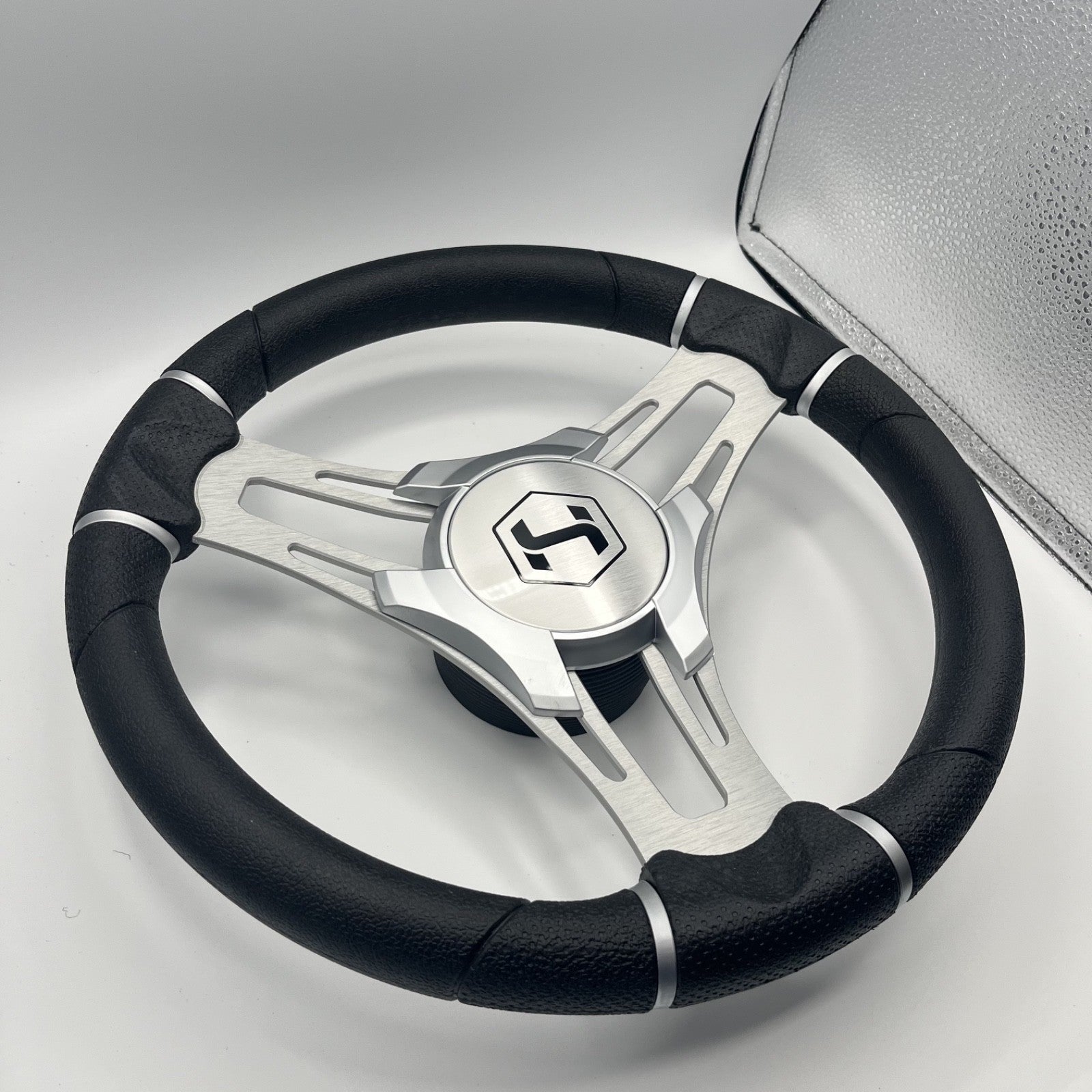 Gussi Italia Boat Steering Wheel Brushed Aluminum Spokes | Harris Pontoon Cap