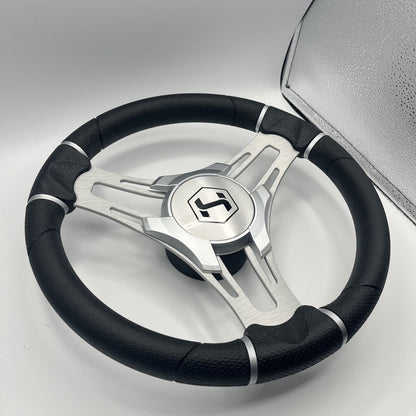 Gussi Italia Boat Steering Wheel Brushed Aluminum Spokes | Harris Pontoon Cap