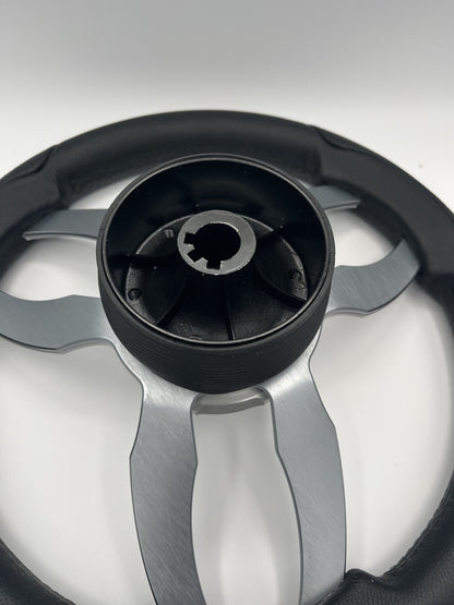 Garda Boat Steering Wheel Brushed Dual Spoke Alum | Manitou Pontoon Boat Logo