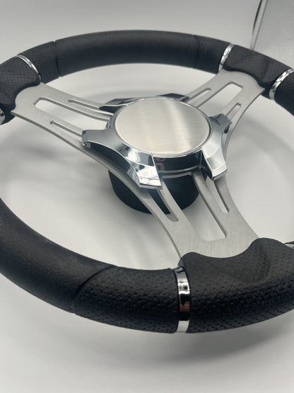 Verona Boat Steering Wheel Gray Brushed Aluminum Spokes