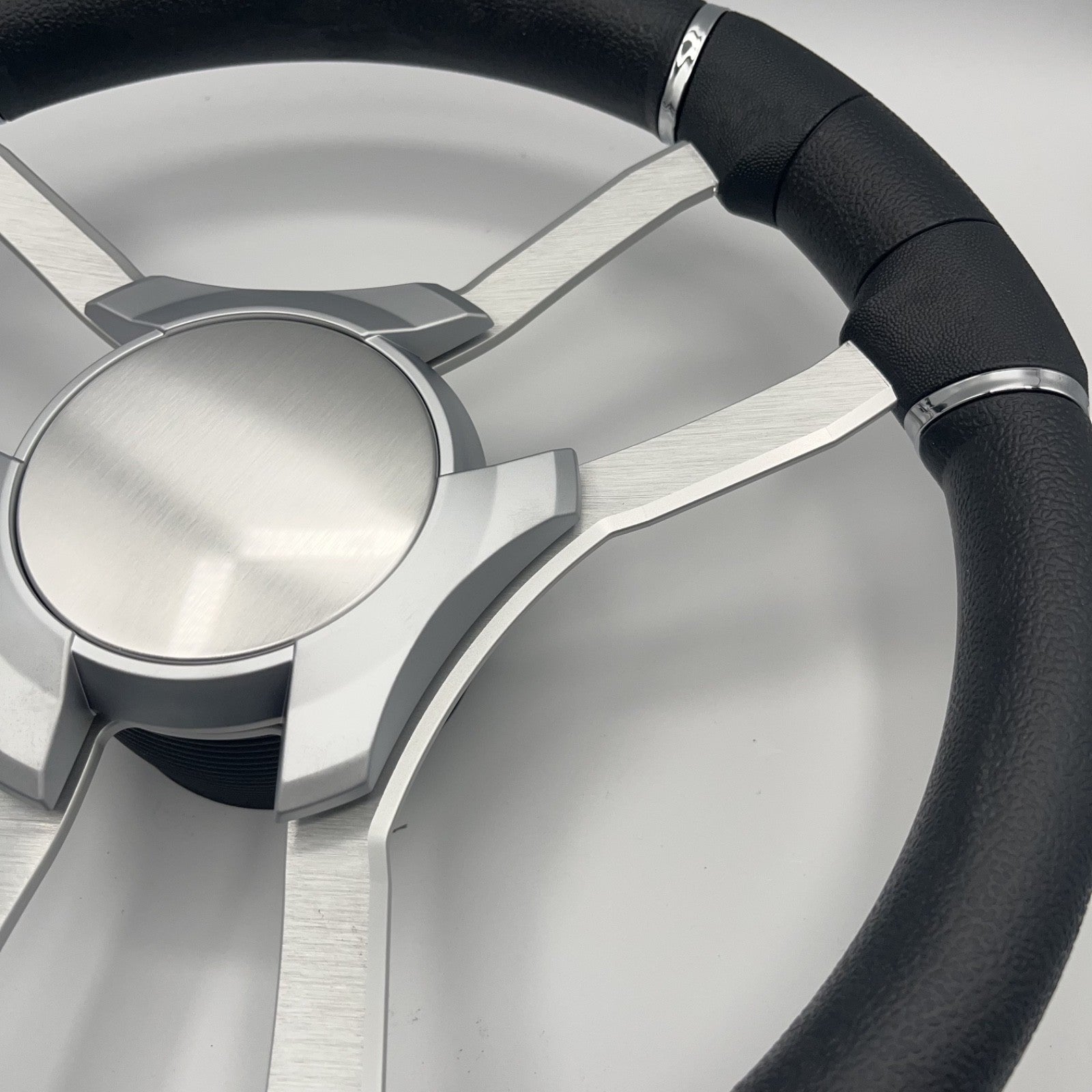 Malera Boat Steering Wheel Brushed Alum Spoke | Silver Plain Center Cap