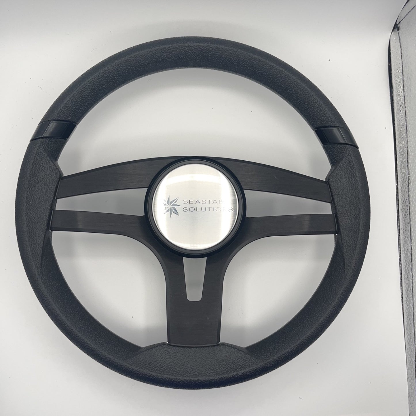 Badia Boat Steering Wheel Brushed Black Aluminum Spokes | Seastar Solutions