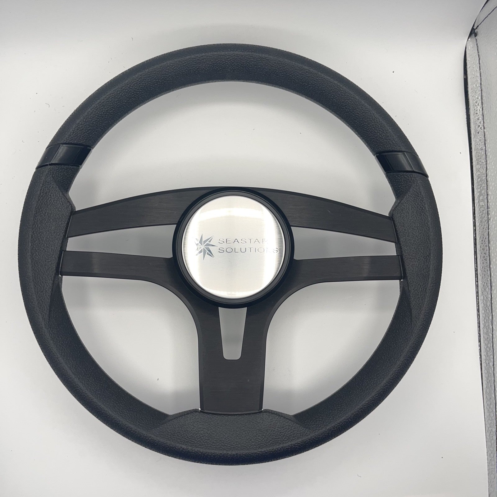 Badia Boat Steering Wheel Brushed Black Aluminum Spokes | Seastar Solutions