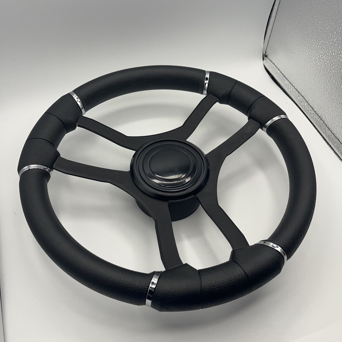 Malera Boat Steering Wheel Black Aluminum Spokes | LG Black Snap-in