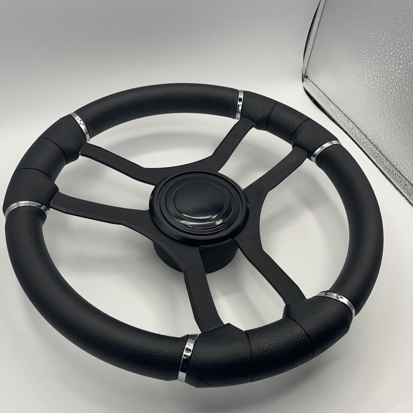 Malera Boat Steering Wheel Black Aluminum Spokes | LG Black Snap-in