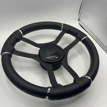 Malera Boat Steering Wheel Black Aluminum Spokes | LG Black Snap-in
