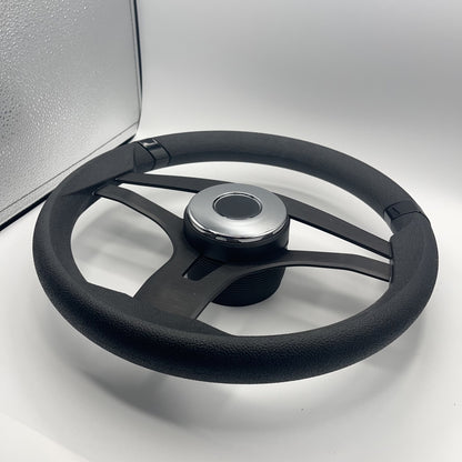 Badia Boat Steering Wheel Brushed Black Aluminum Spokes | Chrome-style Dome