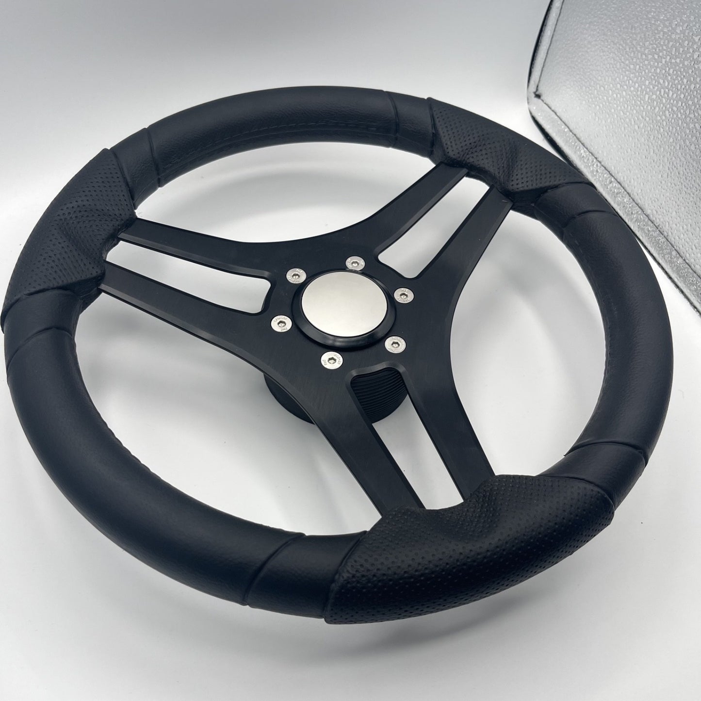 Molinara Marine Steering Wheel Black Brushed Alum Spokes | Blank Style