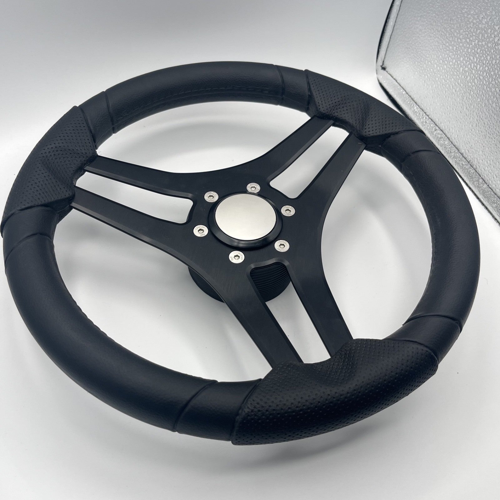 Molinara Marine Steering Wheel Black Brushed Alum Spokes | Blank Style