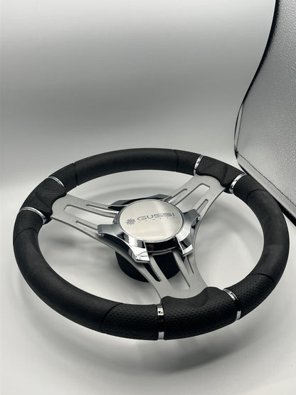 Verona Boat Steering Wheel Gray Brushed Aluminum Spokes | Gussi Italia