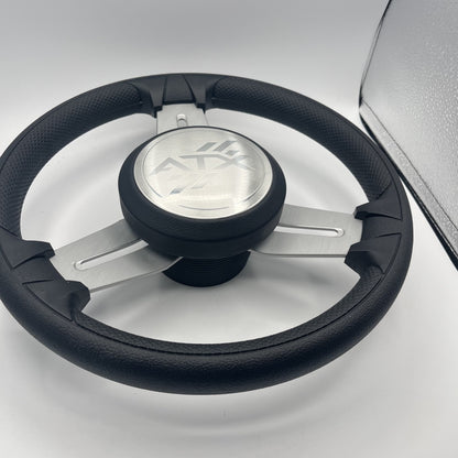 Model 15 Marine Steering Wheel Brush Alum Spokes | ATX Boats Logo