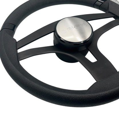 Badia Boat Steering Wheel Brushed Black Aluminum Spokes