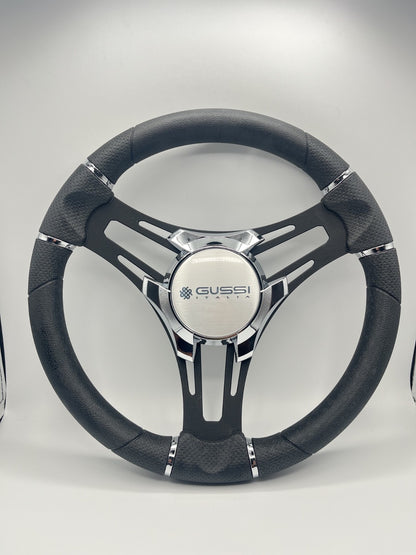 Gussi Italia Boat Steering Wheel Black Brushed Alum Spokes | Gussi Italia