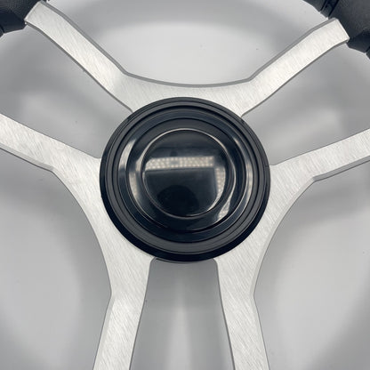 Malera Boat Steering Wheel Brushed Aluminum Spokes | LG Black Snap-in