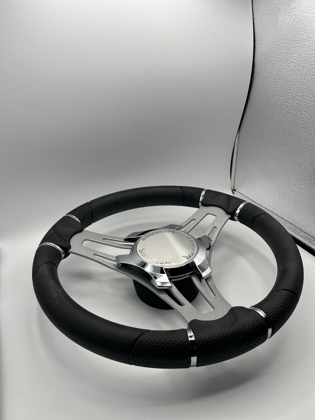 Verona Boat Steering Wheel Gray Brushed Aluminum Spokes | Smoker Logo