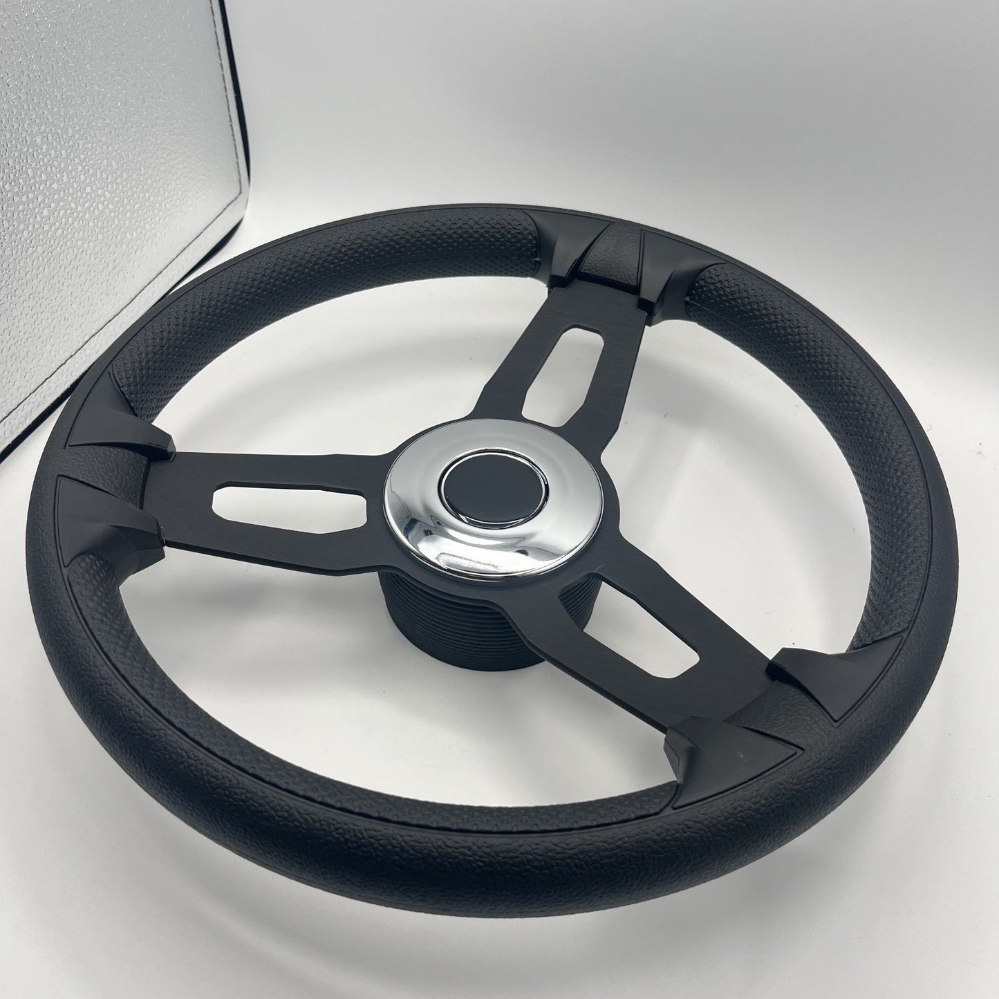 Gussi Italia Model 15 Steering Wheel Blk Brushed Alum Spokes | Chrome Blank