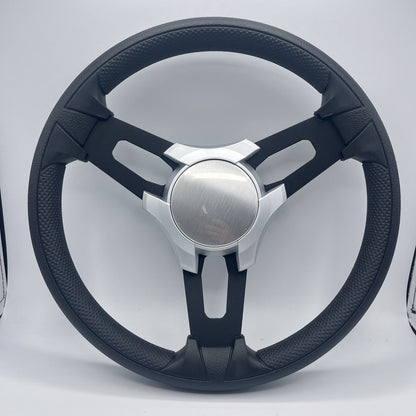 Model 15 Boat Steering Wheel Black Brushed Alum Spokes | SilvPlain