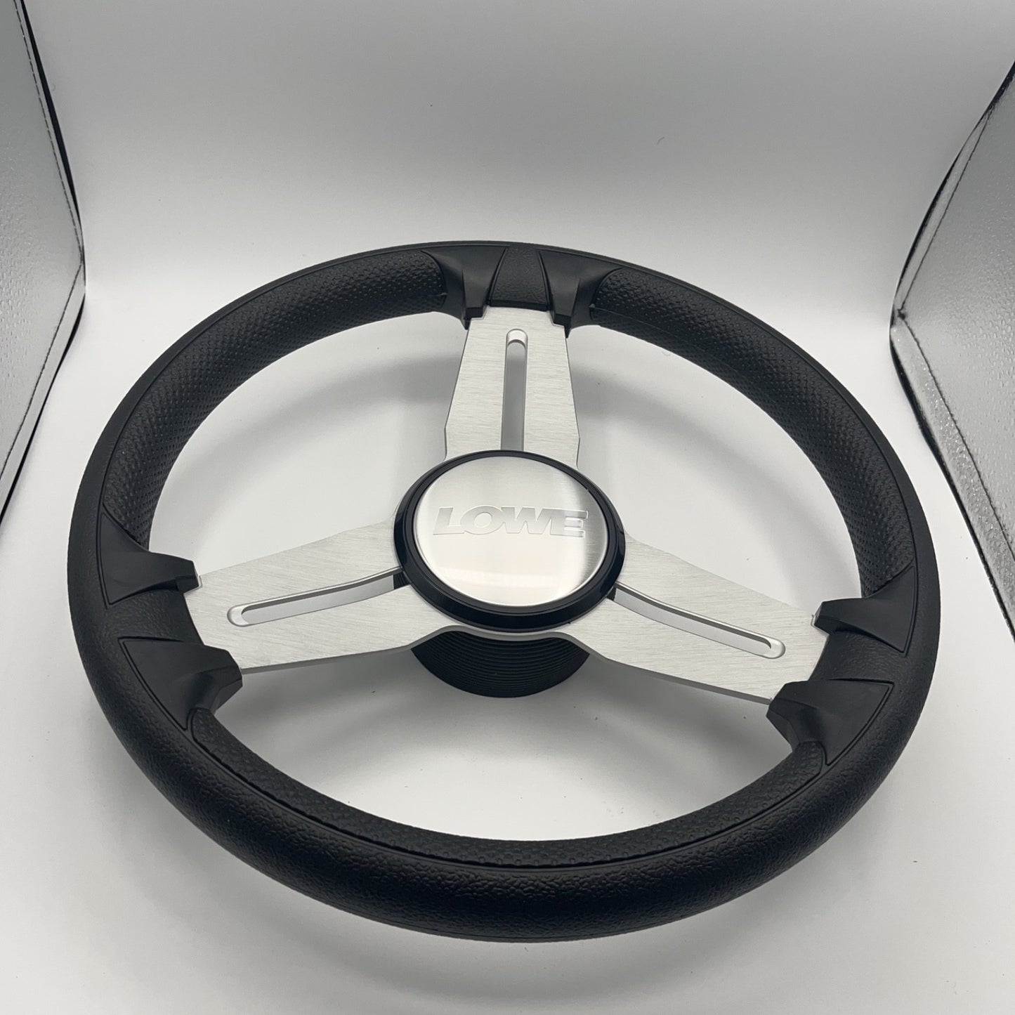 Model 15A Marine Steering Wheel Brushed Alum Spokes | Lowe Boats Cap