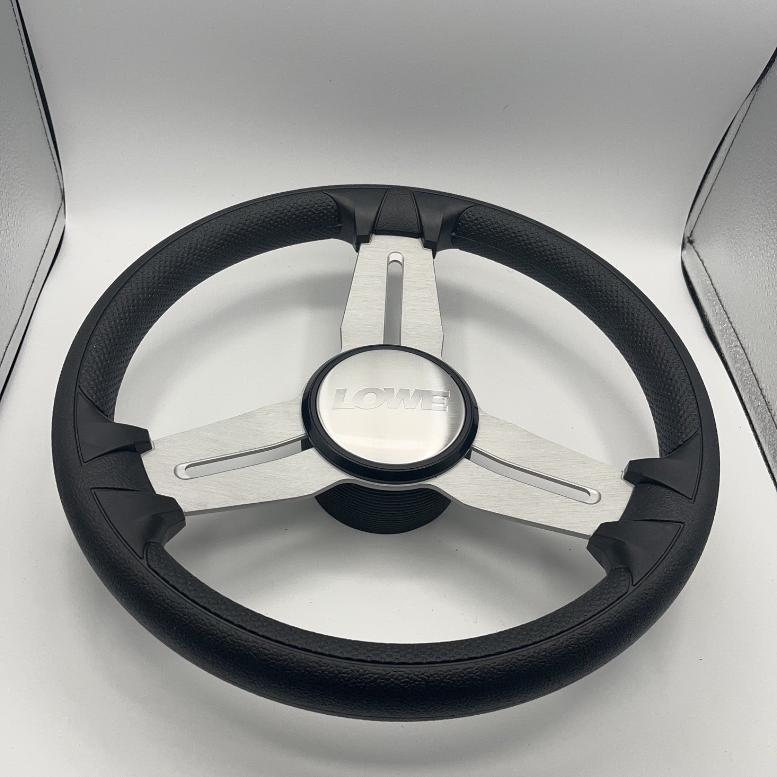Model 15A Marine Steering Wheel Brushed Alum Spokes | Lowe Boats Cap