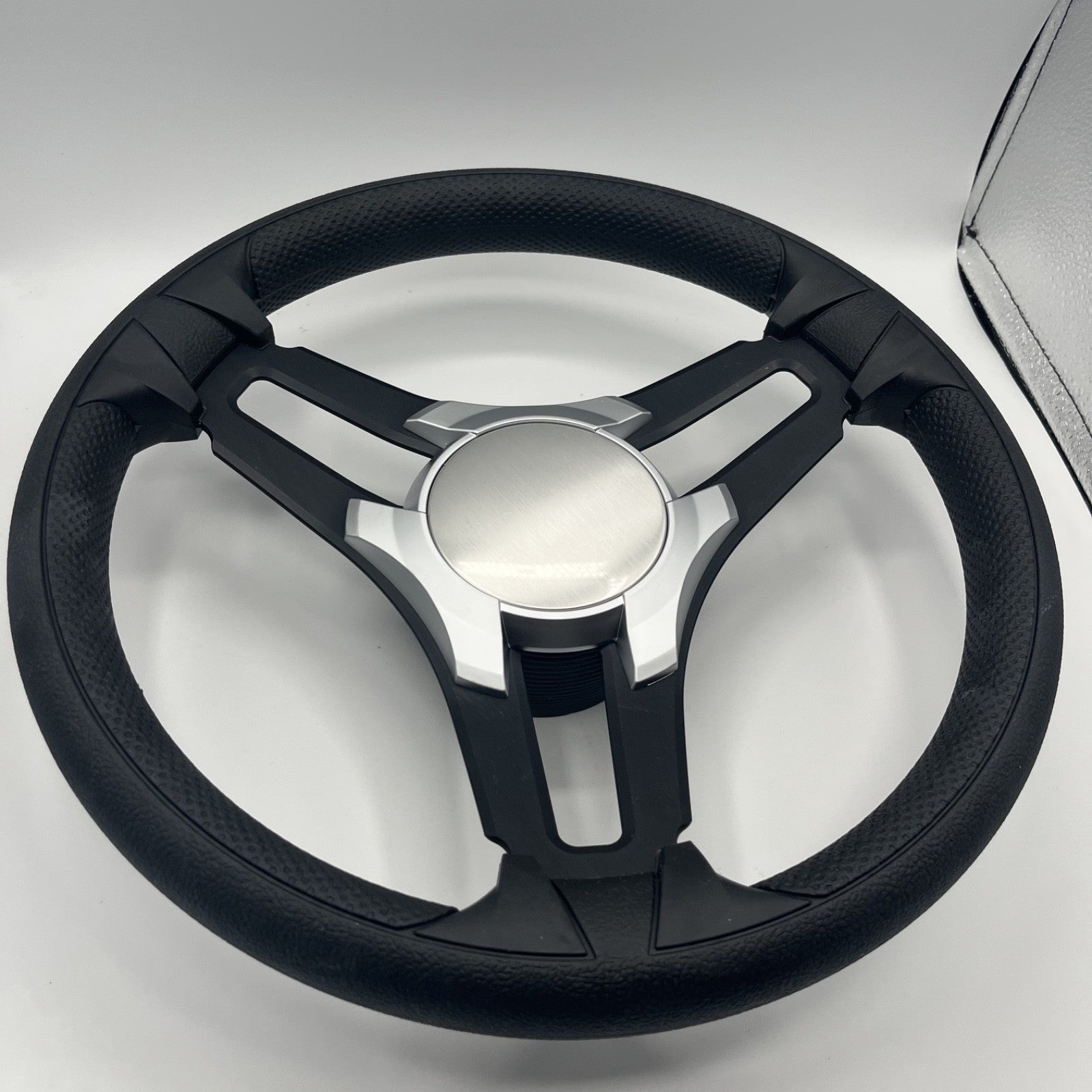 Gussi Italia Marine Steering Wheel Black Brush Metal Spokes | Silver Plain