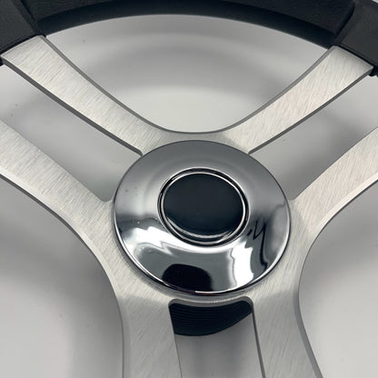 Benaco Boat Steering Wheel Brushed Aluminum Spokes | Chrome-style Dome