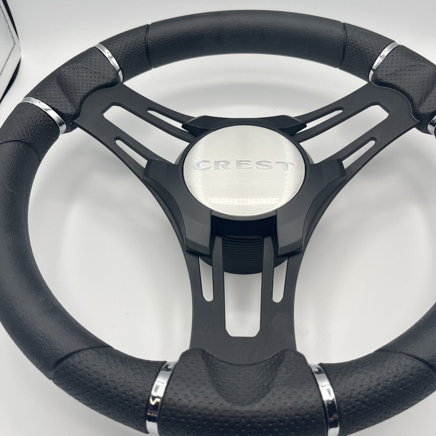 Gussi Italia Boat Steering Wheel Black Brushed Alum Spokes | Crest