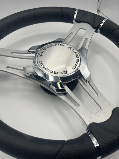 Verona Boat Steering Wheel Gray Brushed Aluminum Spokes | Legend Boats Logo