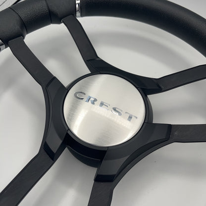 Malera Boat Steering Wheel Black Aluminum Spokes | Black Crest Boats Logo