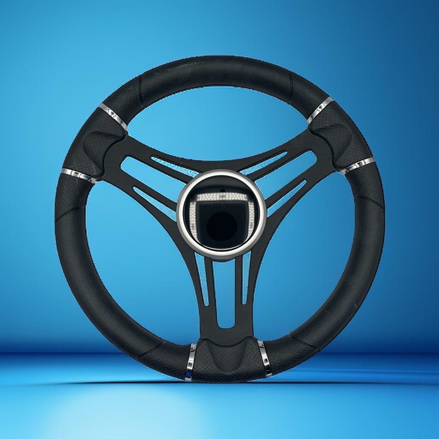 Gussi Italia Boat Steering Wheel Black Brushed Alum Spokes | Black Dome