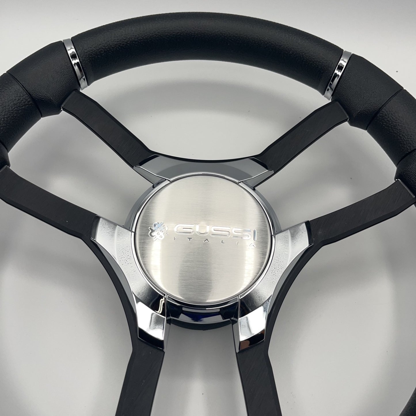 Malera Boat Steering Wheel Black Aluminum Spokes | Gussi Italia Logo