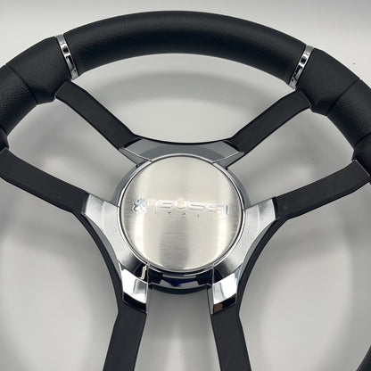 Malera Boat Steering Wheel Black Aluminum Spokes | Gussi Italia Logo