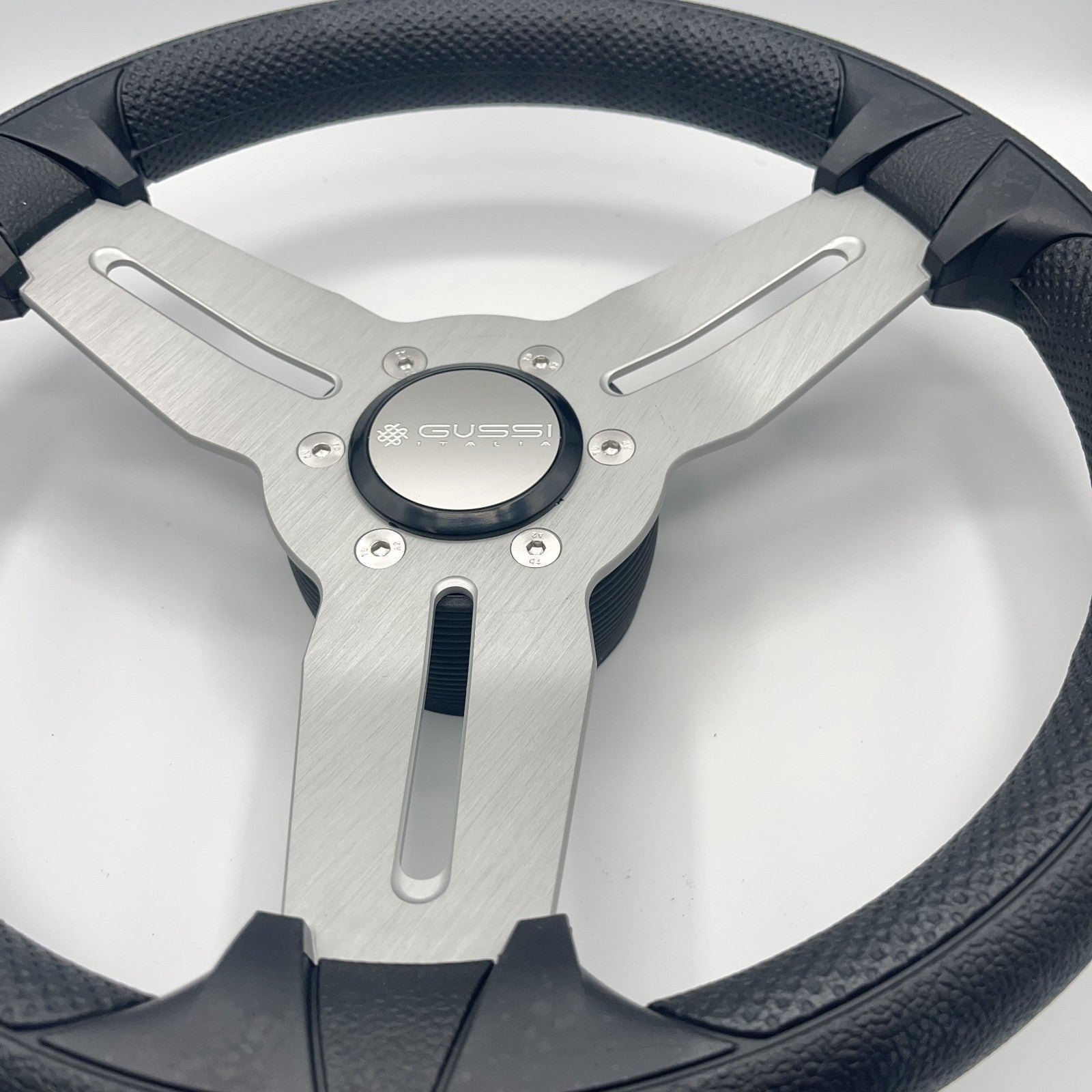 Model 15 Marine Steering Wheel Brushed Aluminum Spokes | Gussi Logo