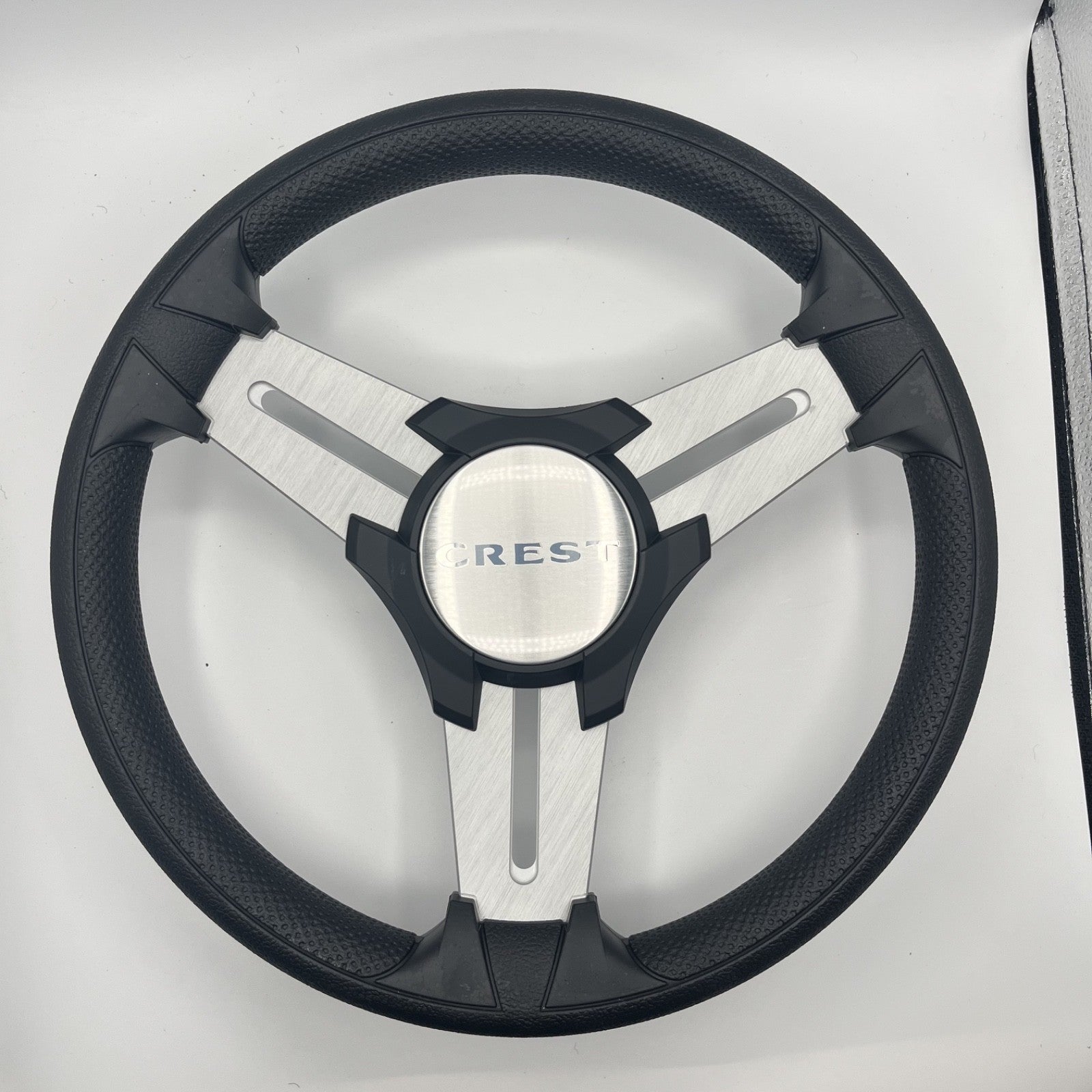 Model 15 Marine Steering Wheel Brush Alum Spokes | Crest Boats Logo