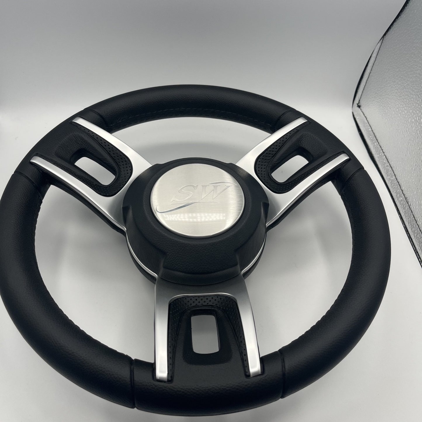 Gussi Italia Black Model 702 Steering Wheel with Keyed Hub | Blue Wave Cap