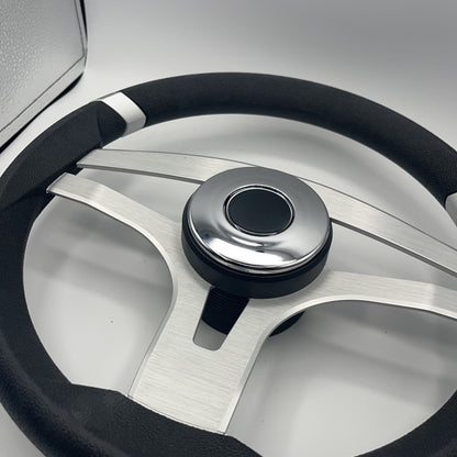 Badia Boat Steering Wheel Brushed Aluminum Spokes | Chrome-style Dome
