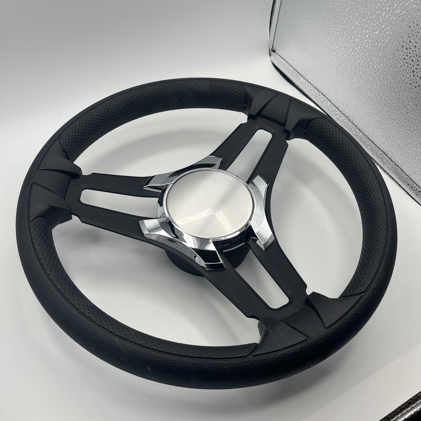 Gussi Italia Marine Steering Wheel Black Brush Metal Spokes | Chrome Plain