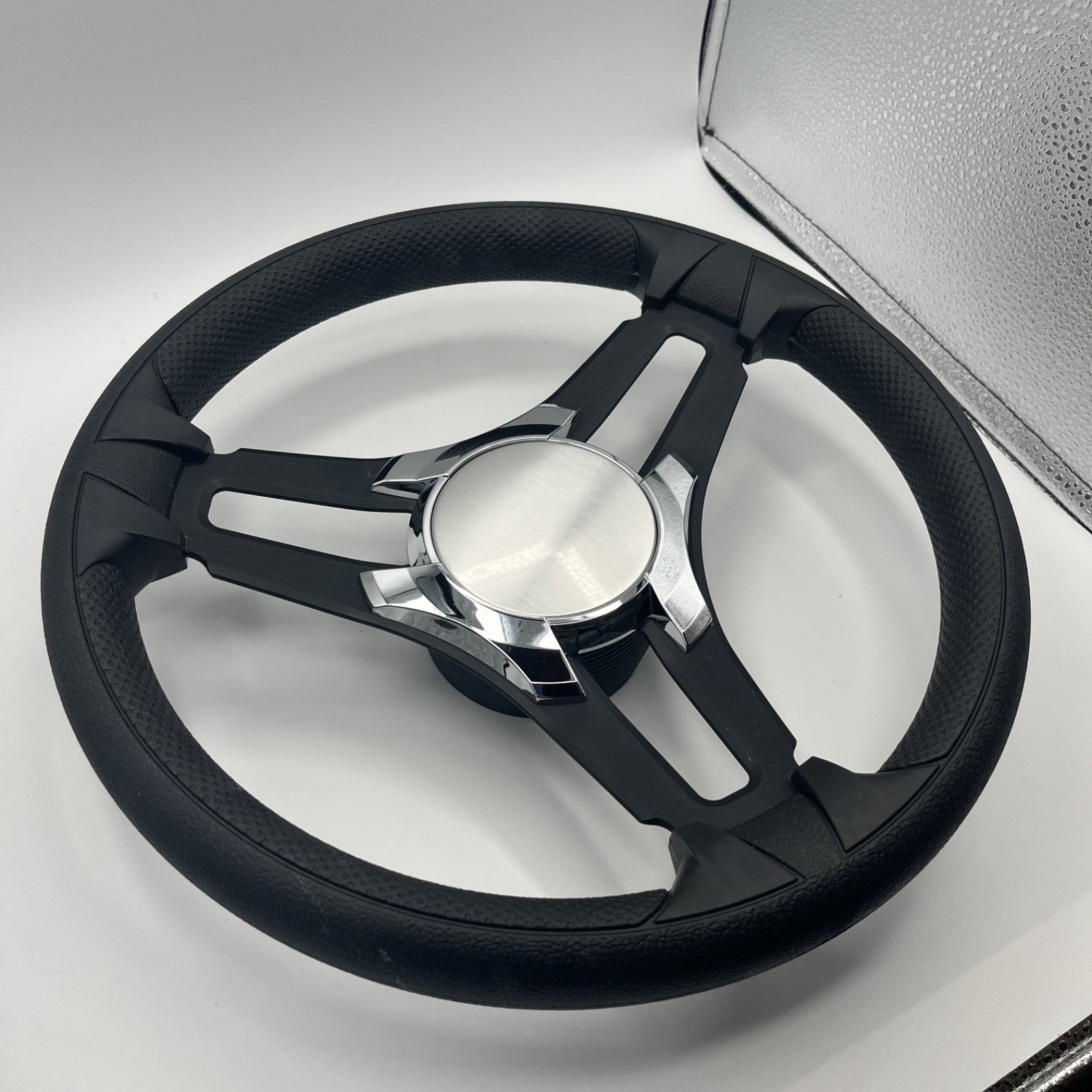 Gussi Italia Marine Steering Wheel Black Brush Metal Spokes | Chrome Plain
