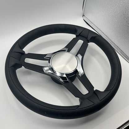 Gussi Italia Marine Steering Wheel Black Brush Metal Spokes | Chrome Plain