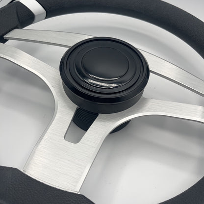 Badia Boat Steering Wheel Brushed Aluminum Spokes | LG Black Snap-in