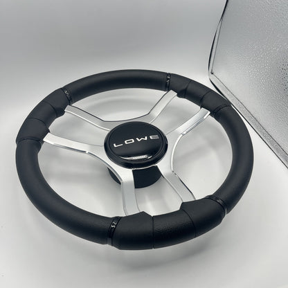 Malera Boat Steering Wheel Chrome Spokes | Lowe Black Dome