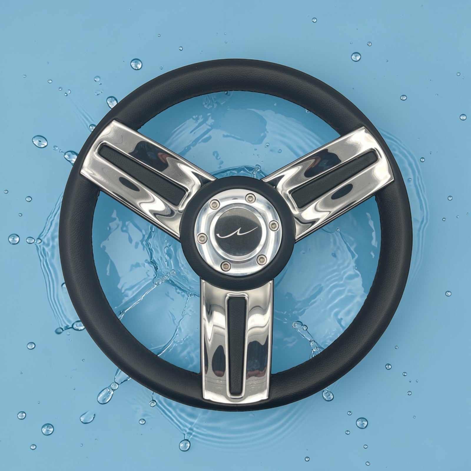 Gussi Italia Marine Steering Wheel Stainless Spoke Soft Touch Rim | Blue Wave